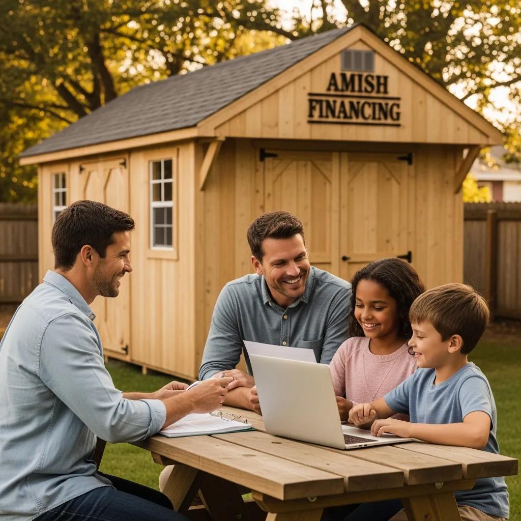 Family looking at an amish shed and talking about financing options | Sheds | Roosters Amish Sheds, WV