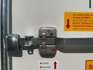 20 foot, 40 foot, standard, high cube, refrigerated container locking mechanism