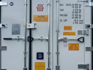 20 foot, 40 foot, standard, high cube, refrigerated container locking mechanism and handles