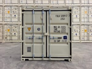 beige container 20 foot, 40 foot, standard, high cube front view
