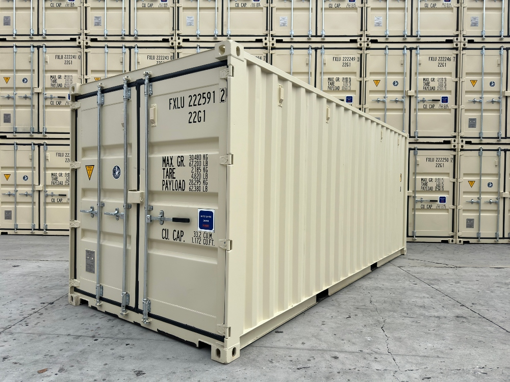 beige container 20 foot, 40 foot, standard, high cube