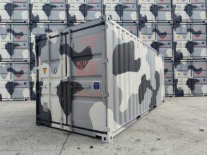 black and grey camo container 20 foot, 40 foot, standard, high cube