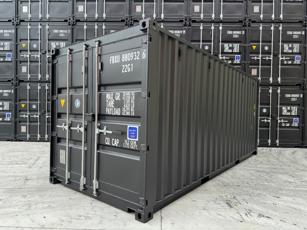 grey container 20 foot, 40 foot, standard, high cube
