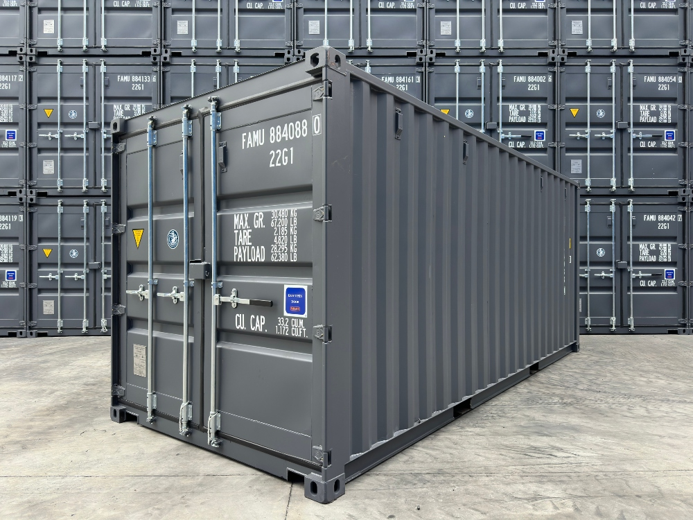 light grey container 20 foot, 40 foot, standard, high cube